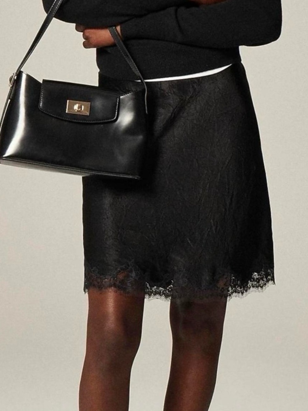 J.Crew Gwen Lace Edge Slip Skirt in Black